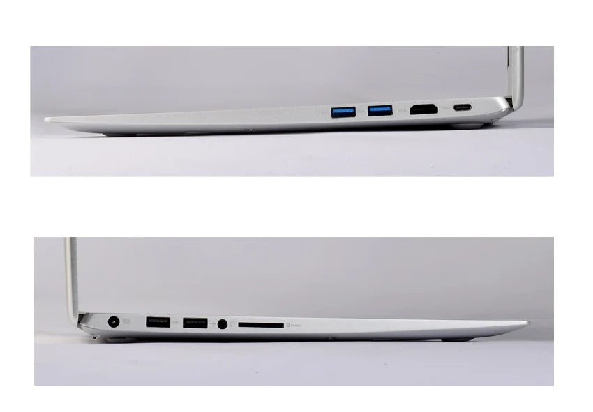 All the ports you need—right side has 2x USB, HDMI and USB-C, ; left side has 2x USB, card reader, and headphone jack and power.