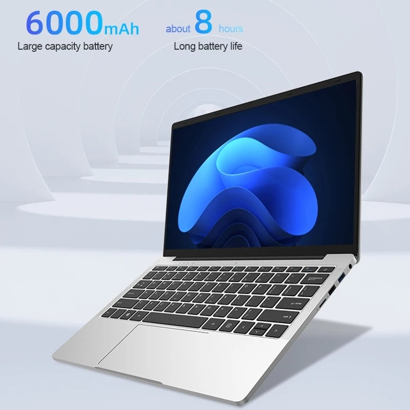 Powered-on view of the Jumper EZbook showing crisp 1080p screen and Windows 11 home screen, ideal for online classes.